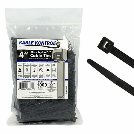KABLE KONTROL Cable Zip Ties 4" Inch Long - UV Resistant Nylon - 18 Lbs Tensile Strength - 1000 pc Pack CT208